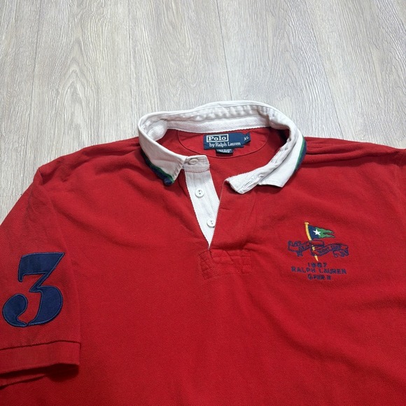 Polo Ralph Lauren Other - Vintage 90's Polo Ralph Lauren Rugby Shirt Yacht Club #3 Embroidered Mens XL Red